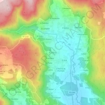 Topografische Karte A Granxa, Höhe, Relief