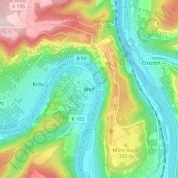 Topografische Karte Wolf, Höhe, Relief
