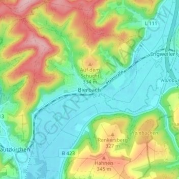 Topografische Karte Bierbach, Höhe, Relief