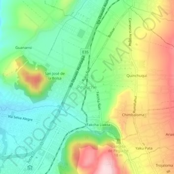 Topografische Karte Peguche, Höhe, Relief