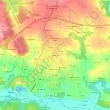 Topografische Karte Kergarrec, Höhe, Relief