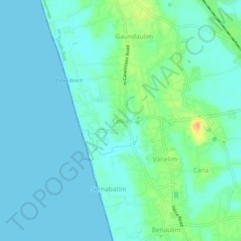 Topografische Karte Colva, Höhe, Relief