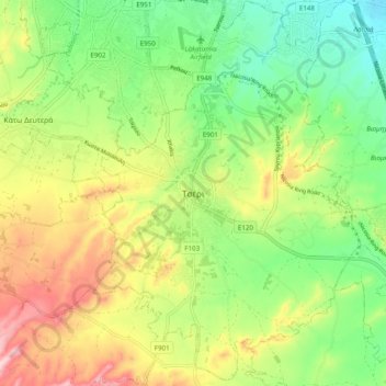 Topografische Karte Τσέρι, Höhe, Relief