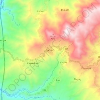 Topografische Karte Tadian, Höhe, Relief