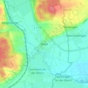 Topografische Karte Brenz, Höhe, Relief
