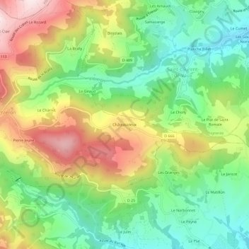 Topografische Karte Châteauvieux, Höhe, Relief