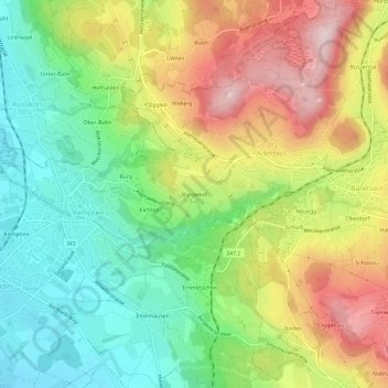 Topografische Karte Burgweid, Höhe, Relief