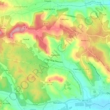 Topografische Karte Alqueidão, Höhe, Relief