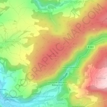 Topografische Karte Mainberg, Höhe, Relief