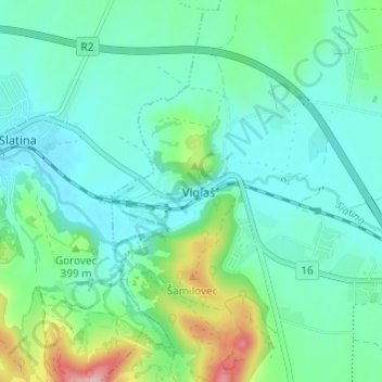 Topografische Karte Vígľaš, Höhe, Relief