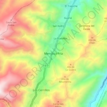 Topografische Karte Mendoza Fría, Höhe, Relief