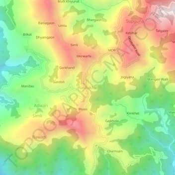 Topografische Karte Haldukhal, Höhe, Relief