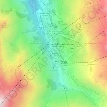 Topografische Karte Les Bruyères, Höhe, Relief