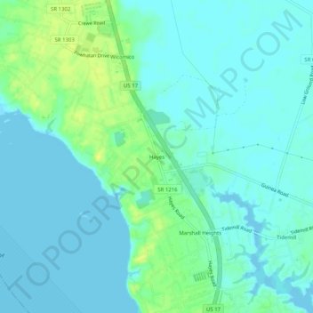 Topografische Karte Hayes, Höhe, Relief