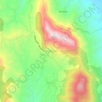 Topografische Karte Mavromati, Höhe, Relief