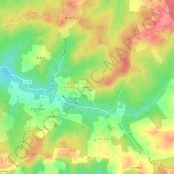 Topografische Karte Maujus, Höhe, Relief
