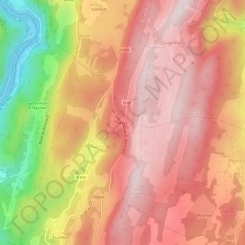 Topografische Karte Mens, Höhe, Relief