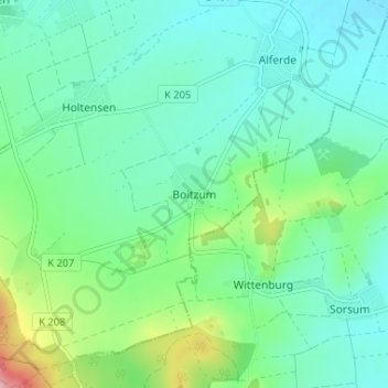 Topografische Karte Boitzum, Höhe, Relief