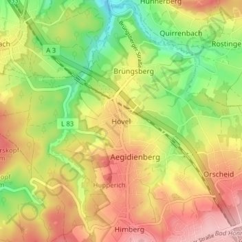 Topografische Karte Hövel, Höhe, Relief