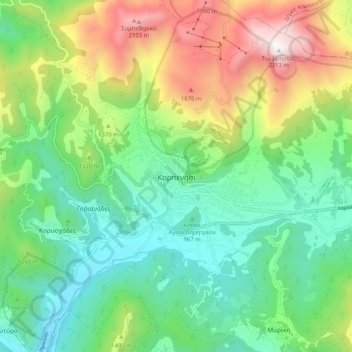 Topografische Karte Karpenisi, Höhe, Relief