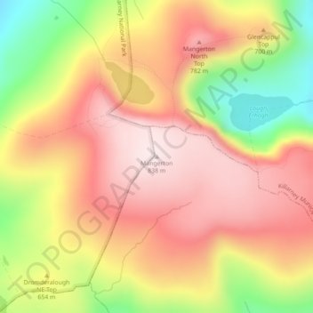 Topografische Karte Mangerton, Höhe, Relief