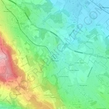 Topografische Karte Esslingen, Höhe, Relief