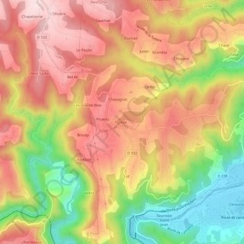 Topografische Karte Lubac, Höhe, Relief