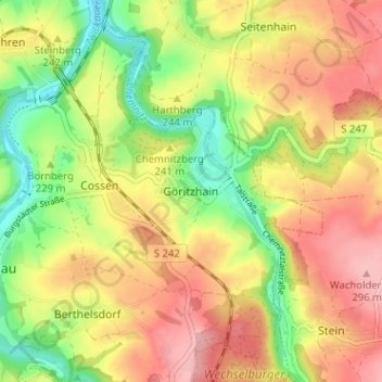 Topografische Karte Göritzhain, Höhe, Relief