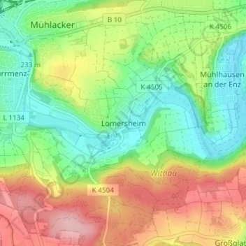 Topografische Karte Lomersheim, Höhe, Relief