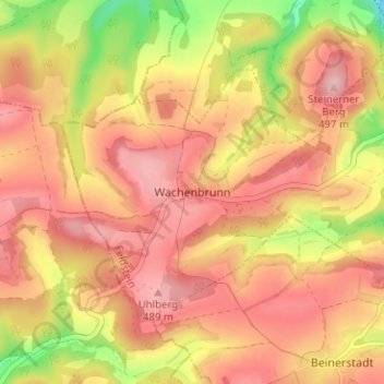 Topografische Karte Wachenbrunn, Höhe, Relief