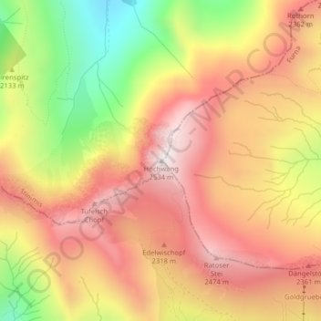 Topografische Karte Hochwang, Höhe, Relief
