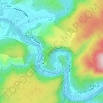 Topografische Karte Grotte Chauvet, Höhe, Relief