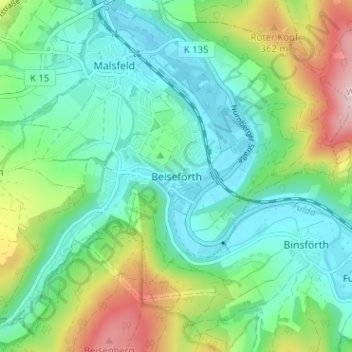 Topografische Karte Beiseförth, Höhe, Relief