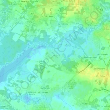 Topografische Karte Tréjet, Höhe, Relief