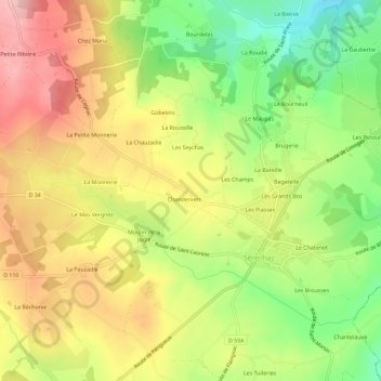 Topografische Karte Mont Cocu, Höhe, Relief