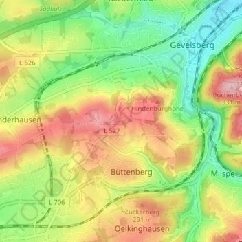 Topografische Karte Hilgenplatz, Höhe, Relief