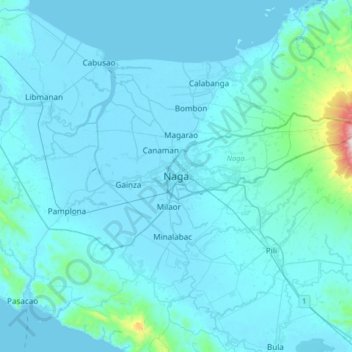 Topografische Karte Naga, Höhe, Relief