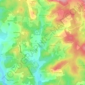 Topografische Karte Combefort, Höhe, Relief