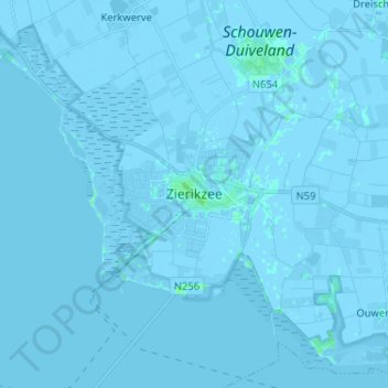 Topografische Karte Zierikzee, Höhe, Relief