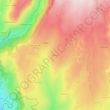 Topografische Karte Le Pouget, Höhe, Relief