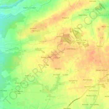 Topografische Karte Beuzec, Höhe, Relief