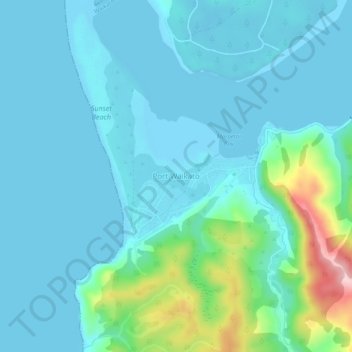Topografische Karte Port Waikato, Höhe, Relief