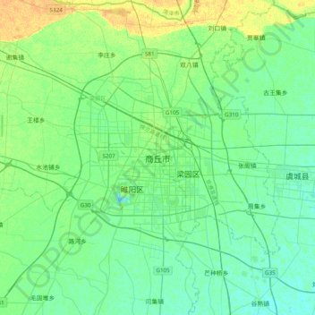 Topografische Karte 商丘市, Höhe, Relief