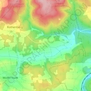 Topografische Karte Zwerchstraß, Höhe, Relief