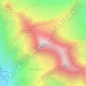 Topografische Karte Schreckhorn, Höhe, Relief