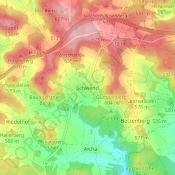 Topografische Karte Schwend, Höhe, Relief