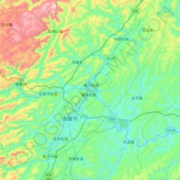 Topografische Karte Xiangxi, Höhe, Relief