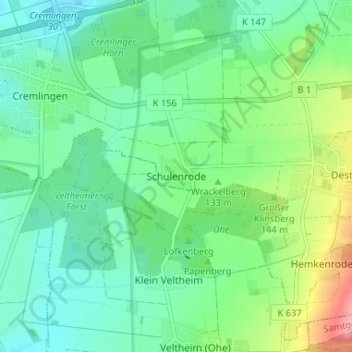 Topografische Karte Schulenrode, Höhe, Relief
