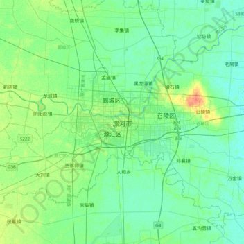 Topografische Karte 漯河市, Höhe, Relief