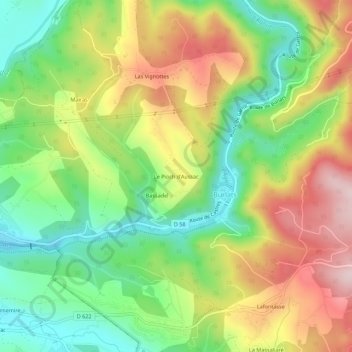 Topografische Karte Le Pioch d'Aussac, Höhe, Relief